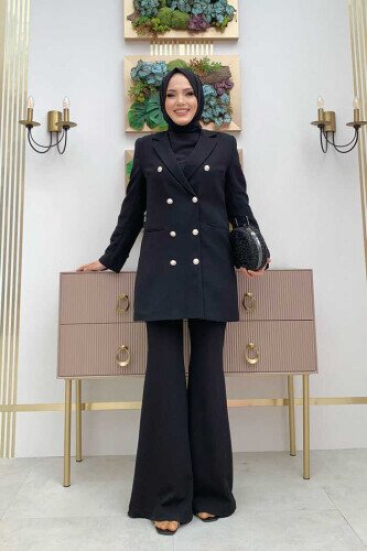 Button Look Lined Jacket 7665 Black 