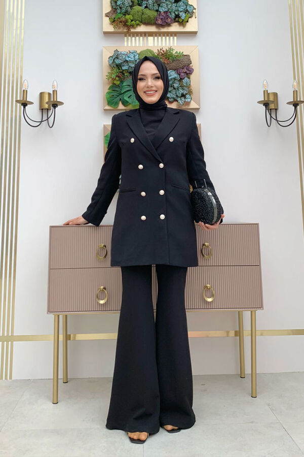 Button Look Lined Jacket 7665 Black - 5