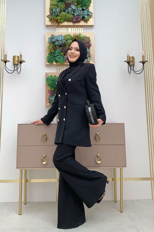 Button Look Lined Jacket 7665 Black - 6