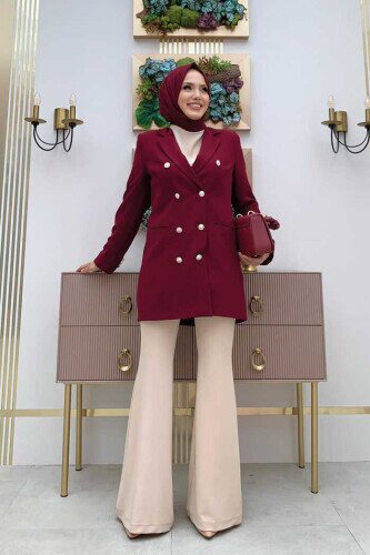 Button Look Lined Jacket 7665 Claret Red 