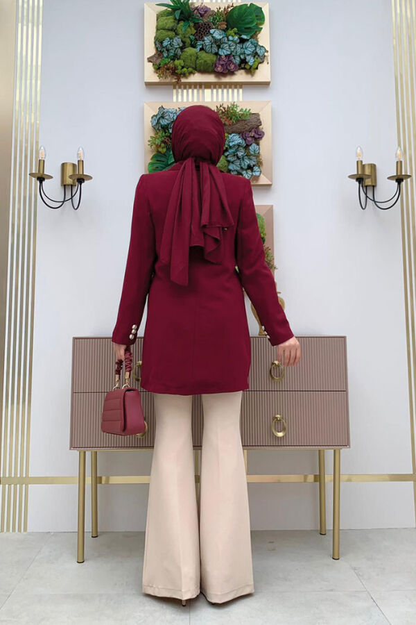 Button Look Lined Jacket 7665 Claret Red - 7