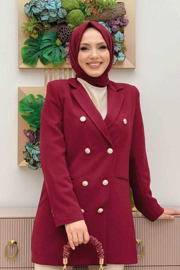 Button Look Lined Jacket 7665 Claret Red - 8