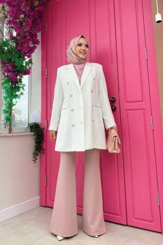 Button Look Lined Jacket 7665 Ecru - 2