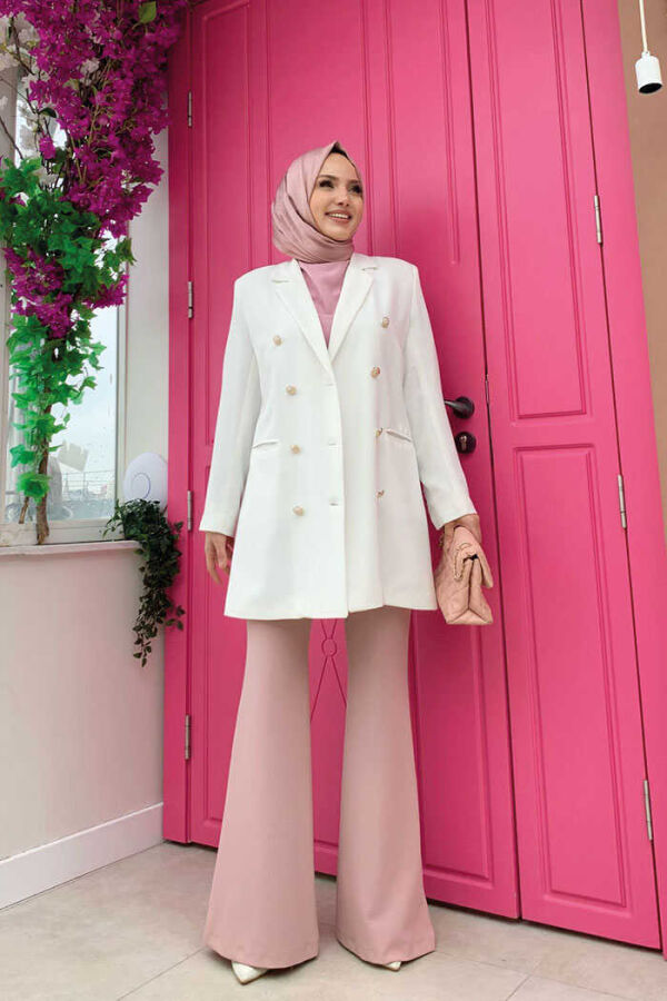 Button Look Lined Jacket 7665 Ecru - 2