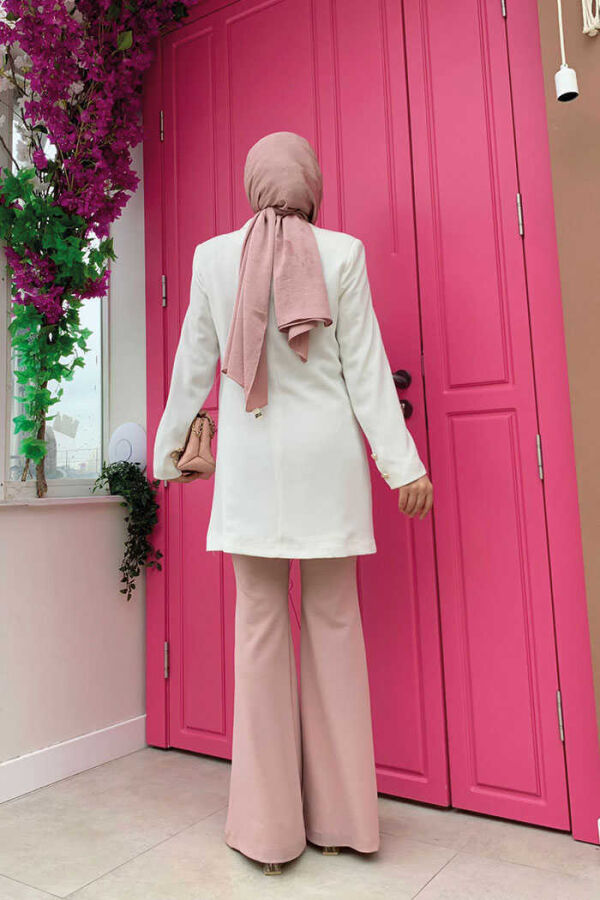 Button Look Lined Jacket 7665 Ecru - 3