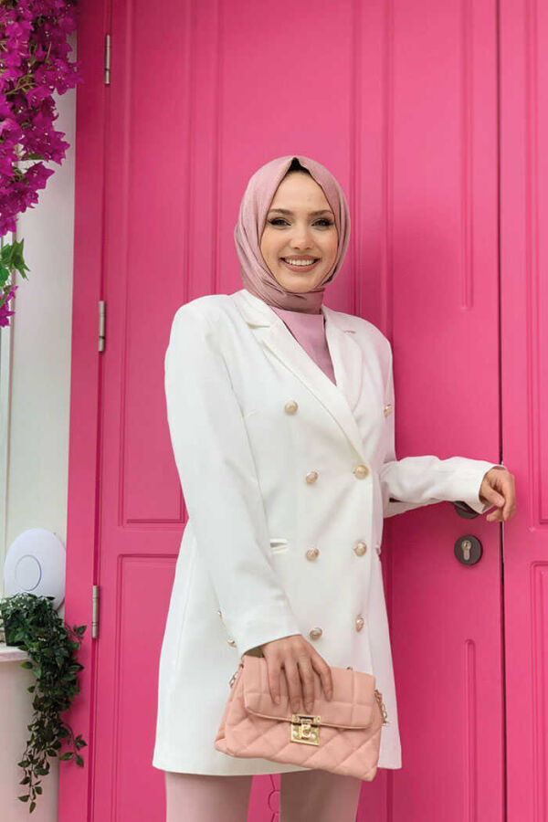 Button Look Lined Jacket 7665 Ecru - 4