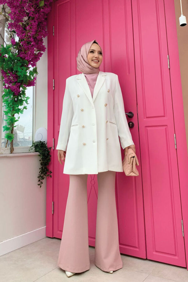 Button Look Lined Jacket 7665 Ecru - 6