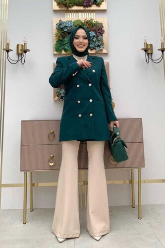 Button Look Lined Jacket 7665 Emerald 