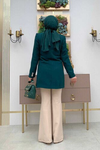 Button Look Lined Jacket 7665 Emerald - 3