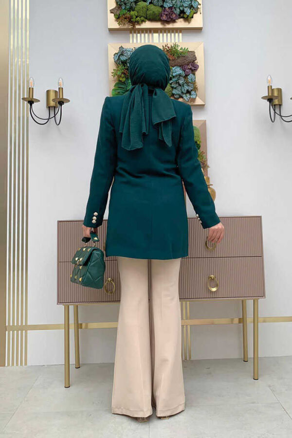 Button Look Lined Jacket 7665 Emerald - 3