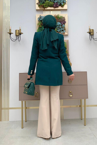 Button Look Lined Jacket 7665 Emerald - 7