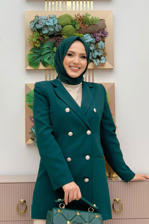 Button Look Lined Jacket 7665 Emerald - 8