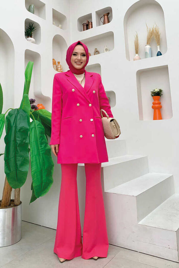 Button Look Lined Jacket 7665 Fuchsia - 1