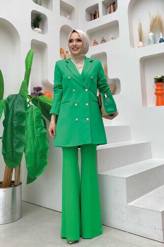 Button Look Lined Jacket 7665 Green 