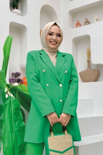 Button Look Lined Jacket 7665 Green - 4