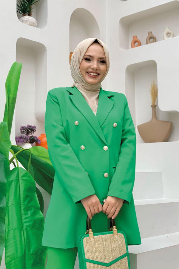 Button Look Lined Jacket 7665 Green - 8