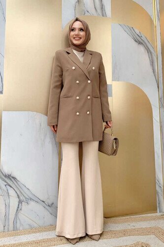 Button Look Lined Jacket 7665 Mink 