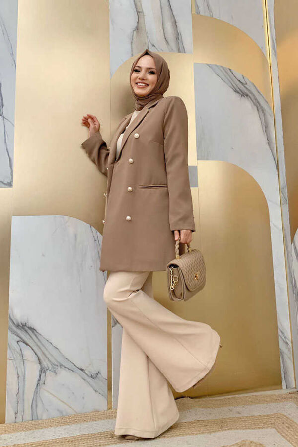 Button Look Lined Jacket 7665 Mink - 2