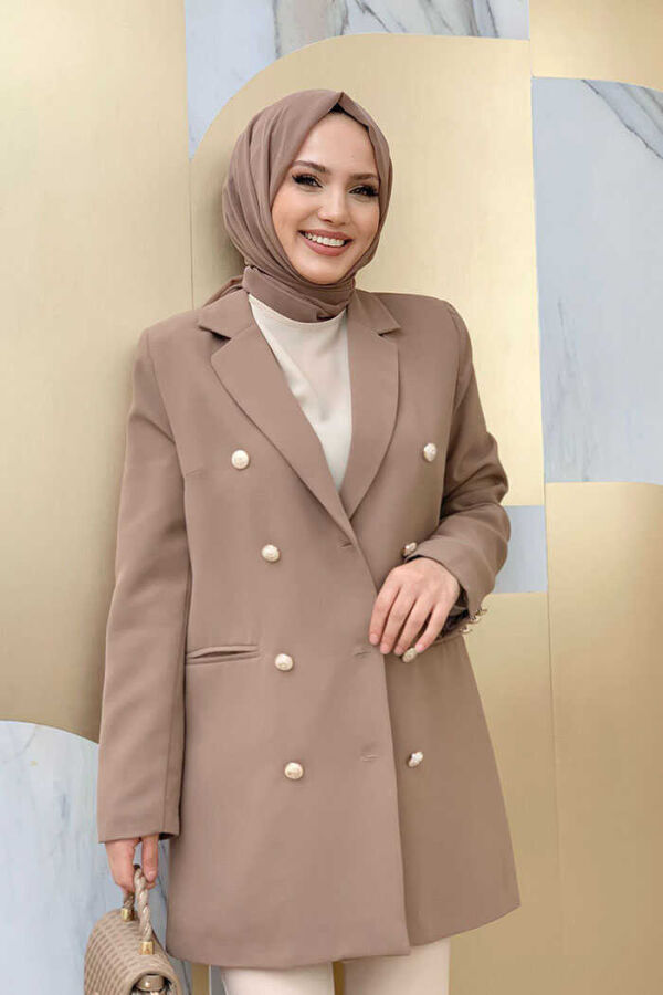 Button Look Lined Jacket 7665 Mink - 4
