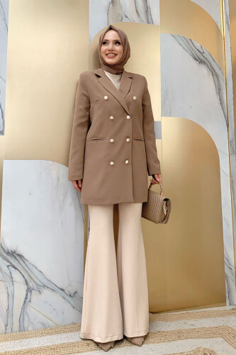 Button Look Lined Jacket 7665 Mink - 5