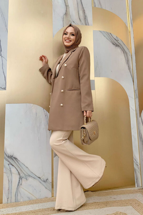 Button Look Lined Jacket 7665 Mink - 6