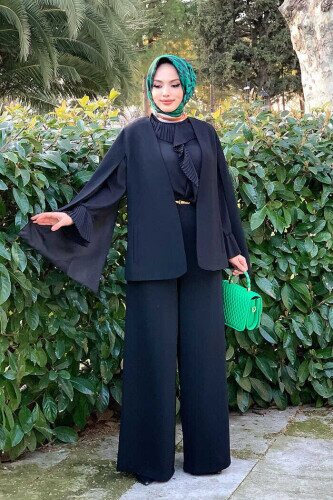 Cape Sleeve Look Straight Lined Jacket 7666 Black 