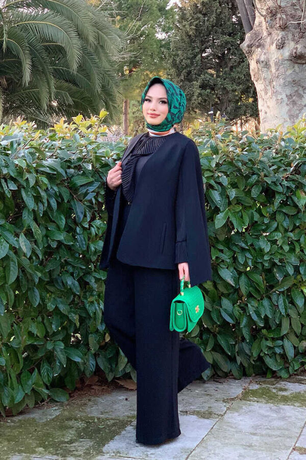 Cape Sleeve Look Straight Lined Jacket 7666 Black - 2