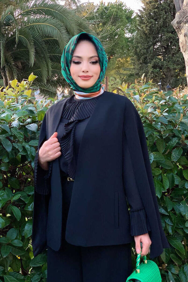 Cape Sleeve Look Straight Lined Jacket 7666 Black - 3