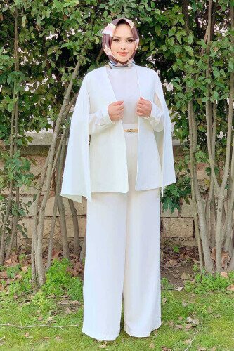Cape Sleeve Look Straight Lined Jacket 7666 Ecru 