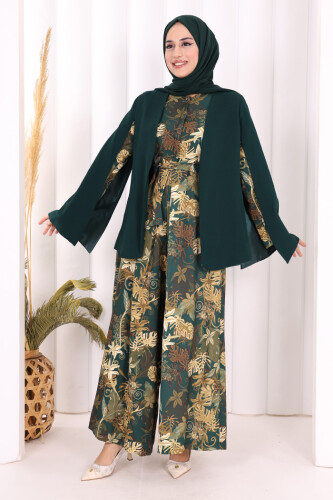 Cape Sleeve Look Straight Lined Jacket 7666 Emerald 