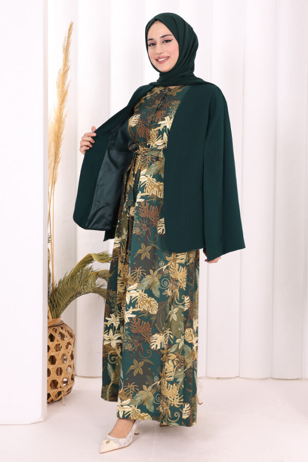 Cape Sleeve Look Straight Lined Jacket 7666 Emerald - 2