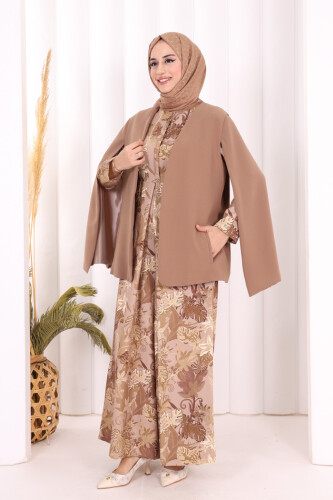 Gerade gefütterte Jacke im Cape-Ärmel-Look 7666 Nerz - 2