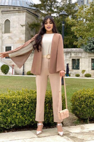 Cape Sleeve Look Straight Lined Jacket 7666 Mink 