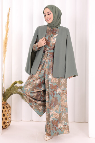 Gerade gefütterte Jacke im Cape-Ärmel-Look 7666 Mint 