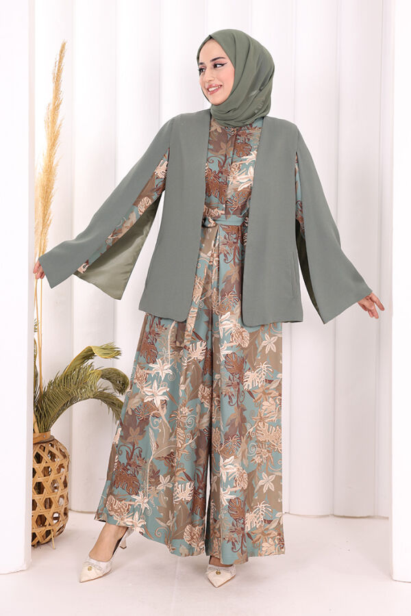 Cape Sleeve Look Straight Lined Jacket 7666 Mint - 2