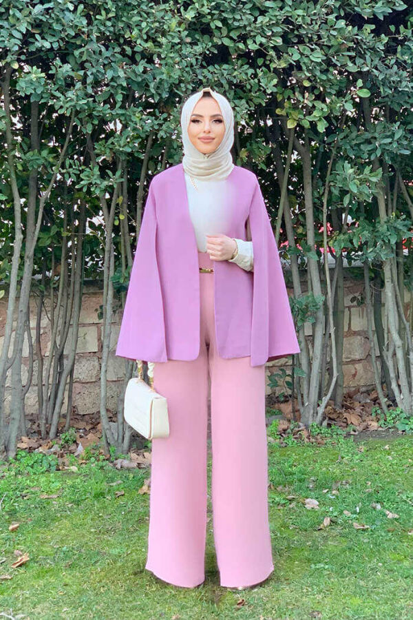 Cape Sleeve Look Straight Lined Jacket 7666 Dried Rose - 1
