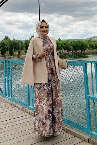 Cape Sleeve Look Straight Lined Jacket 7666 Stone 