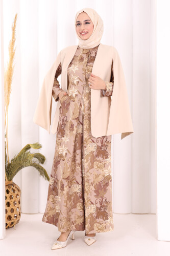 Cape Sleeve Look Straight Lined Jacket 7666 Stone - 1