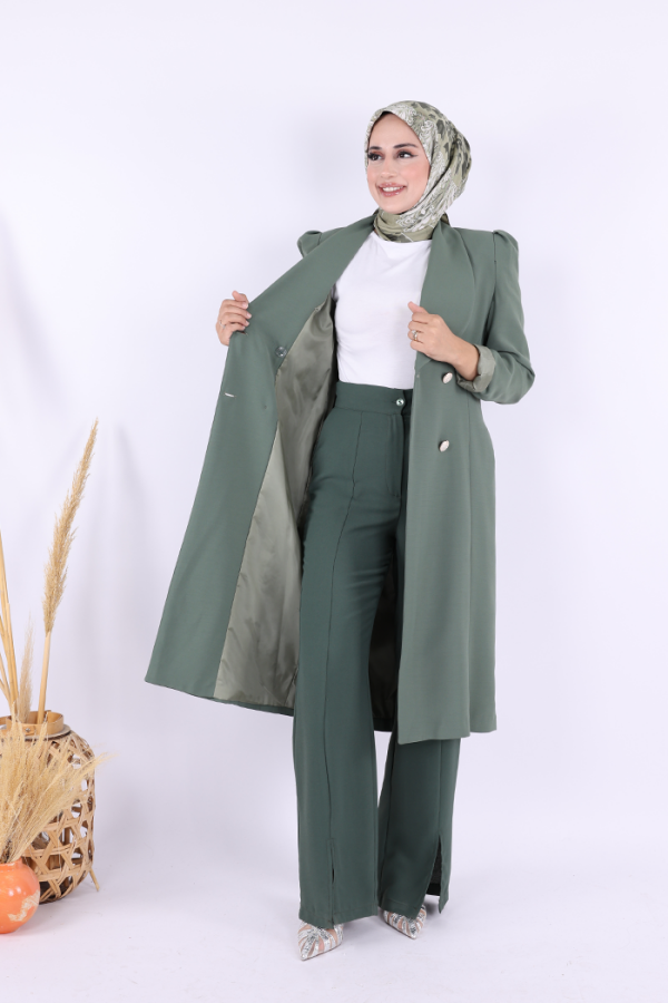 Yaka Detay Ön Düğmeli Yarım Boy Ceket 7693 Mint - 2