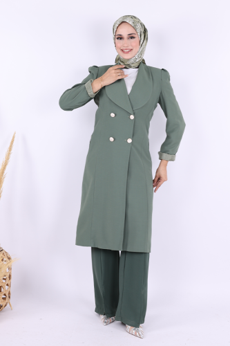 Yaka Detay Ön Düğmeli Yarım Boy Ceket 7693 Mint - 1