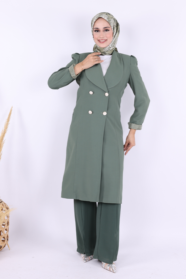 Yaka Detay Ön Düğmeli Yarım Boy Ceket 7693 Mint - 1