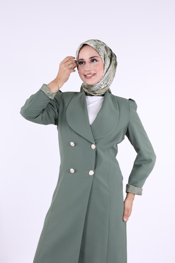 Yaka Detay Ön Düğmeli Yarım Boy Ceket 7693 Mint - 5