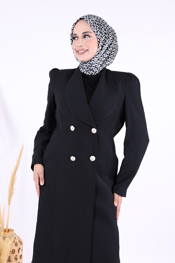 Yaka Detay Ön Düğmeli Yarım Boy Ceket 7693 Siyah - 4