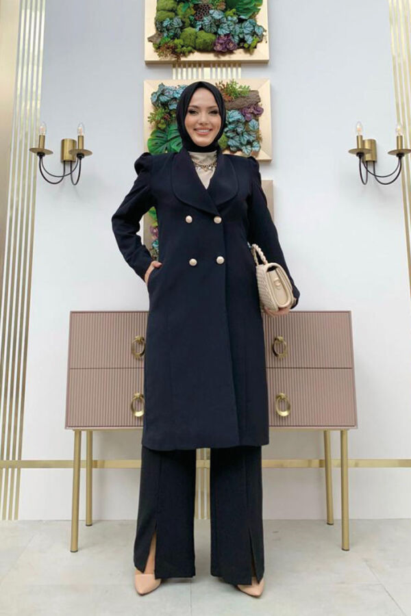 Collar Detail Front Buttoned Half Length Jacket 7693 Black - 4