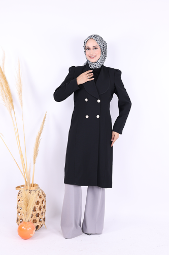Collar Detail Front Buttoned Half Length Jacket 7693 Black 