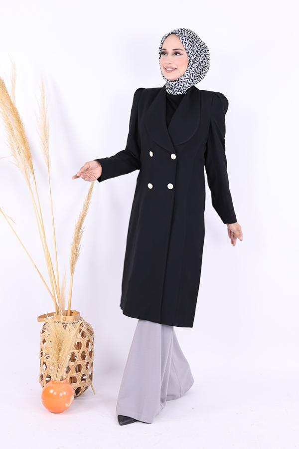 Collar Detail Front Buttoned Half Length Jacket 7693 Black - 2