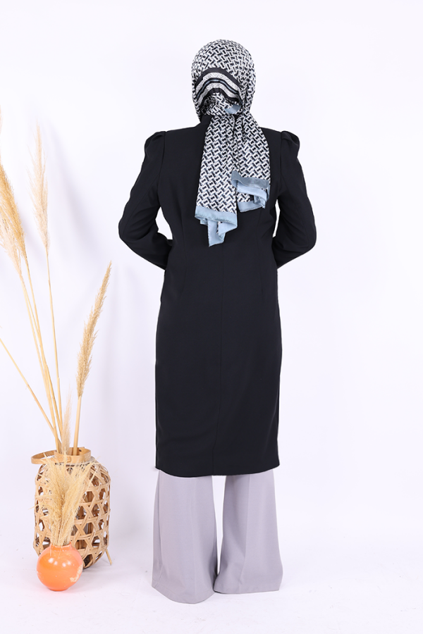 Collar Detail Front Buttoned Half Length Jacket 7693 Black - 3
