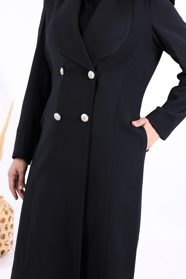 Collar Detail Front Buttoned Half Length Jacket 7693 Black - 5