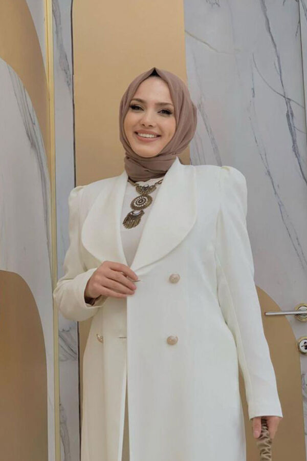 Halblange Jacke mit Kragendetail und Knopf vorne, 7693 Ecru - 8