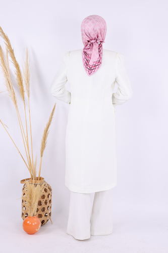 Collar Detail Front Button Half Length Jacket 7693 Ecru - 3